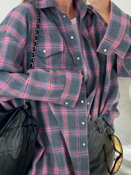 Oversized Plaid Shirt – Vintage Loose-Fit Blouse