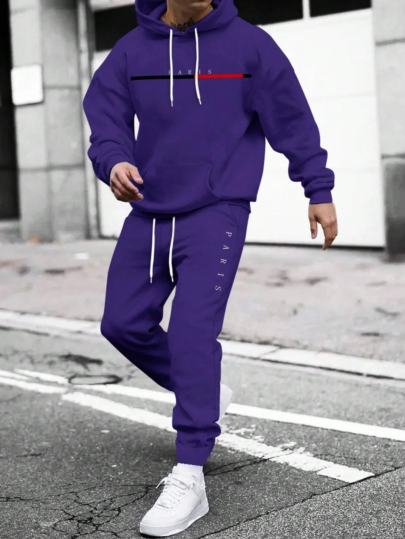 Autumn Winter Unisex Two-Piece Tracksuit - Hooded Pullover & Drawstring Pants