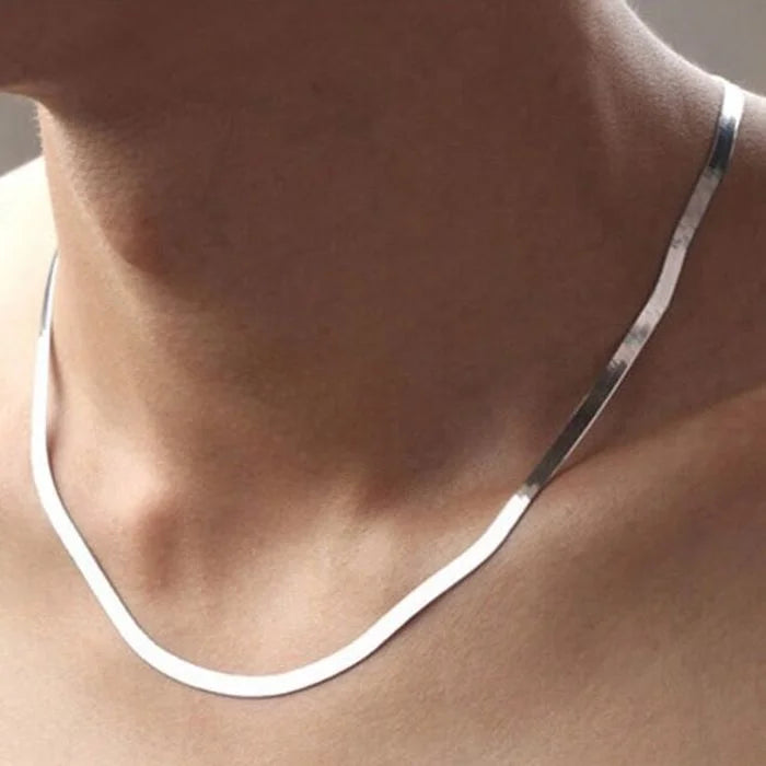 Luxury Flat Chain Clavicle Necklace - 925 Sterling Silver & 18K Gold