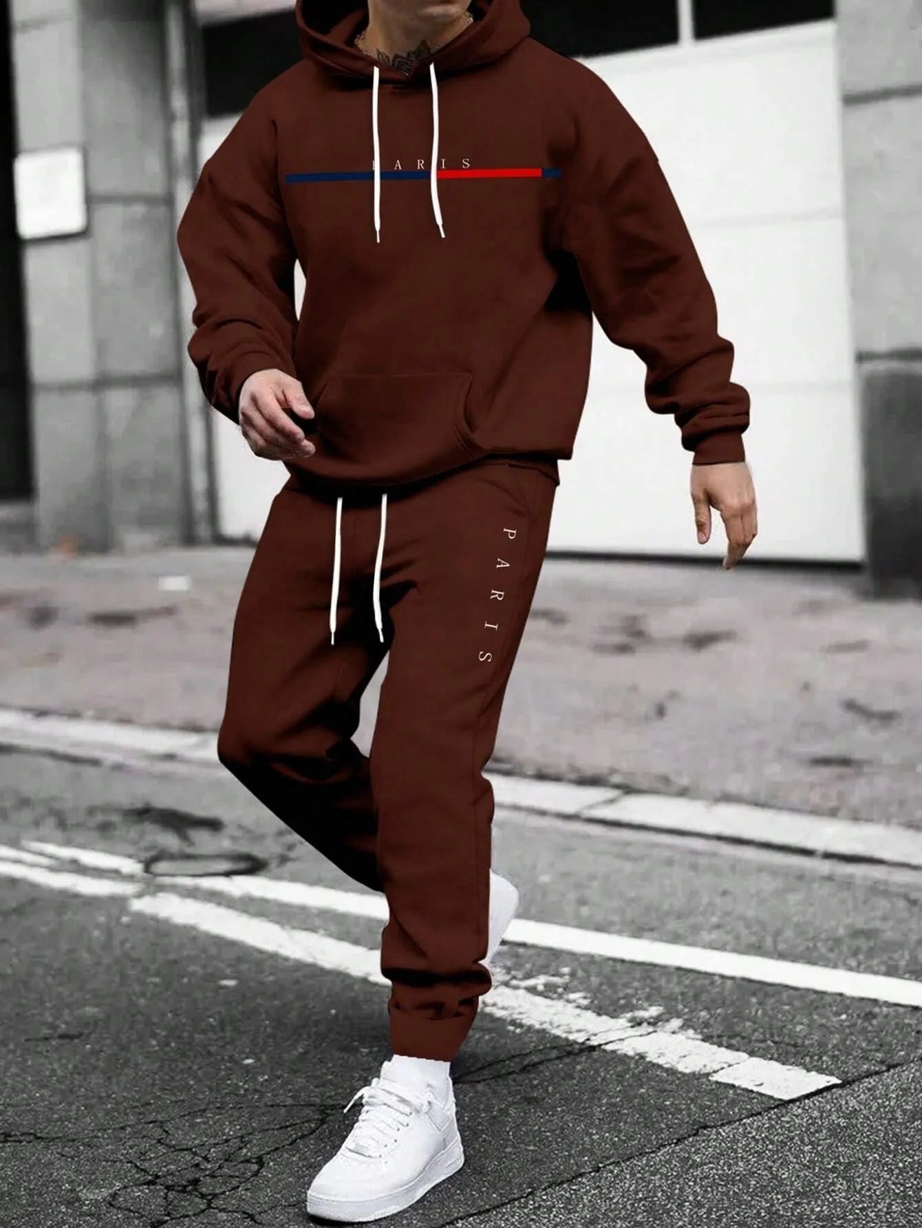 Autumn Winter Unisex Two-Piece Tracksuit - Hooded Pullover & Drawstring Pants