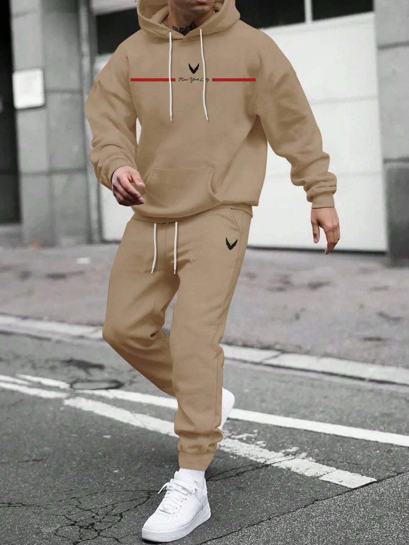 Autumn Winter Unisex Two-Piece Tracksuit - Hooded Pullover & Drawstring Pants