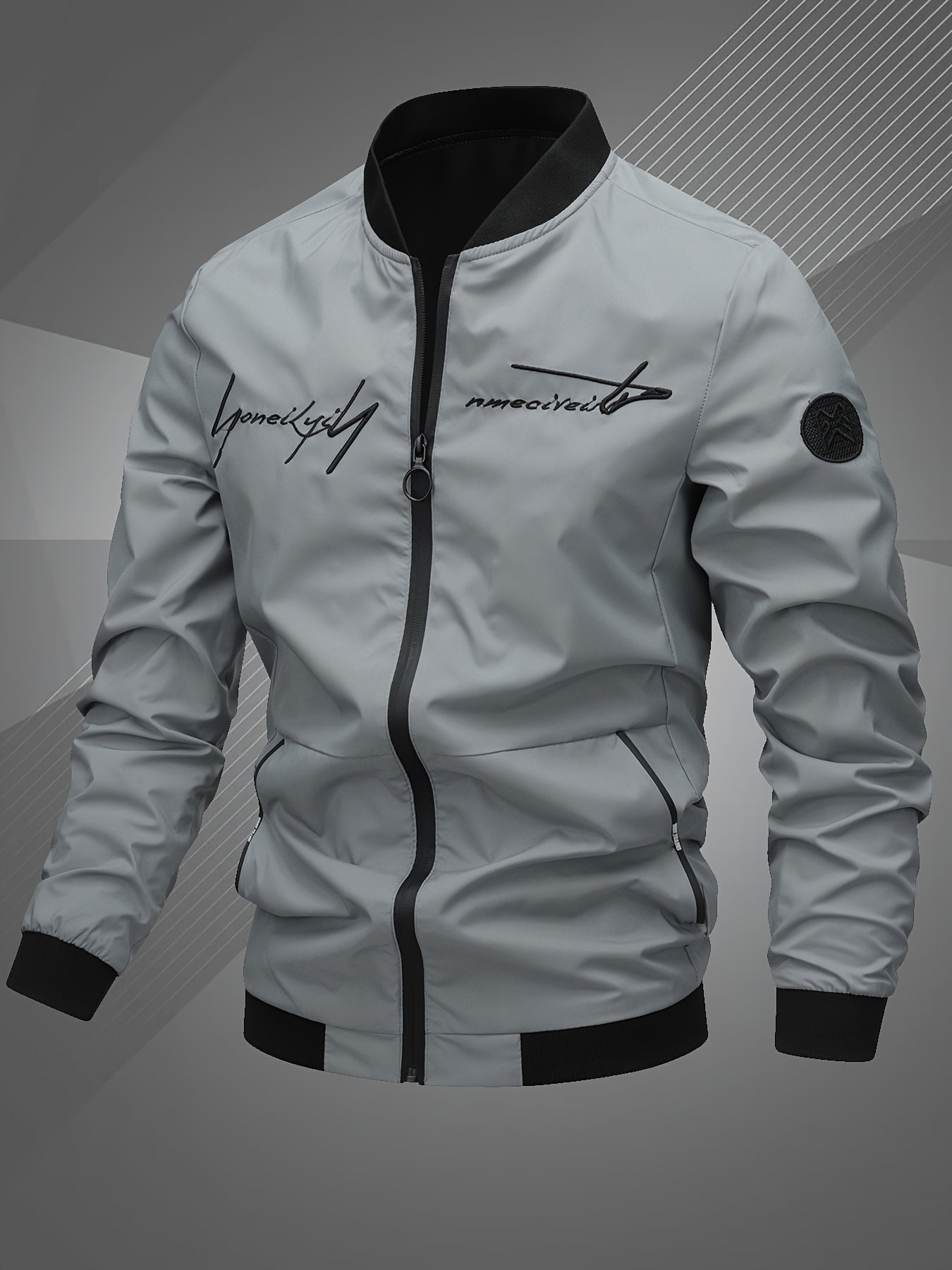 Men's Letter Embroidered Bomber Jacket - Casual & Trendy Bestseller