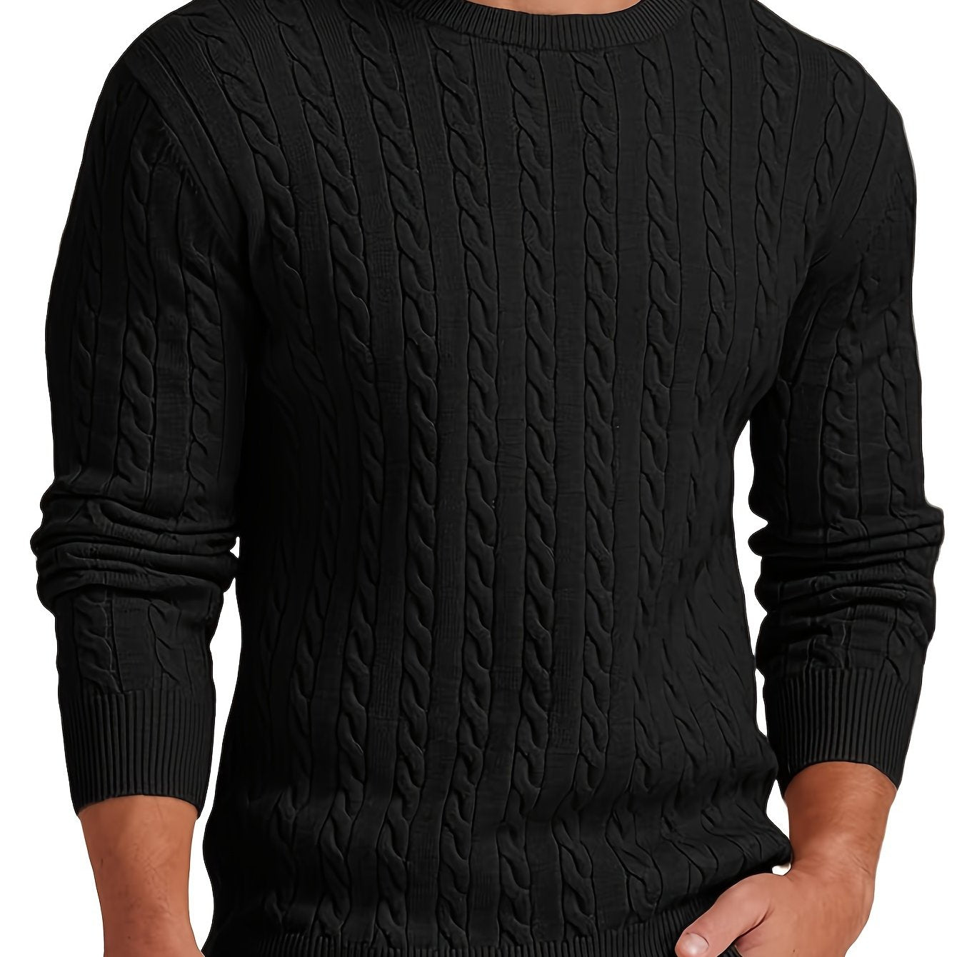 Men's Viscose Crew Neck Cable Knit Sweater