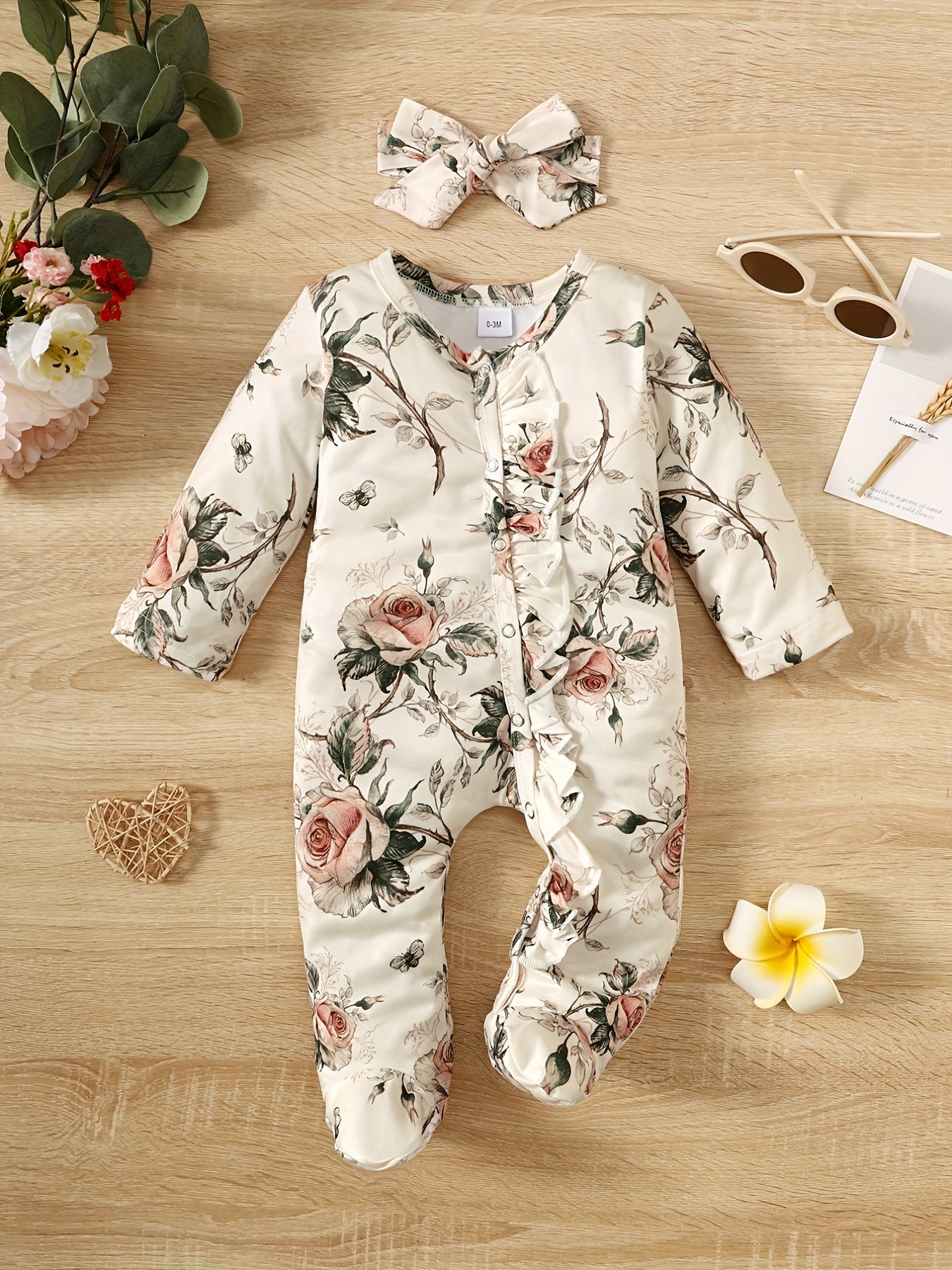 Infant Floral Long Sleeve Romper - Cute Outdoor Outfit