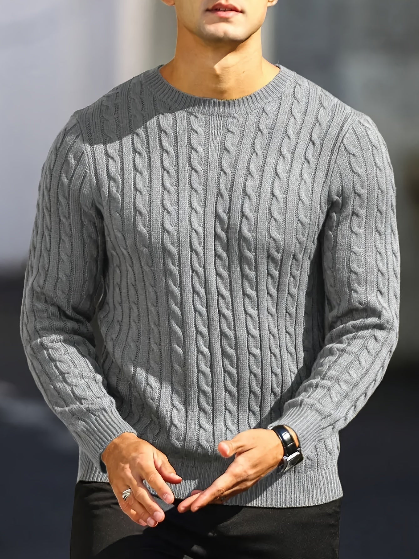 Men's Viscose Crew Neck Cable Knit Sweater