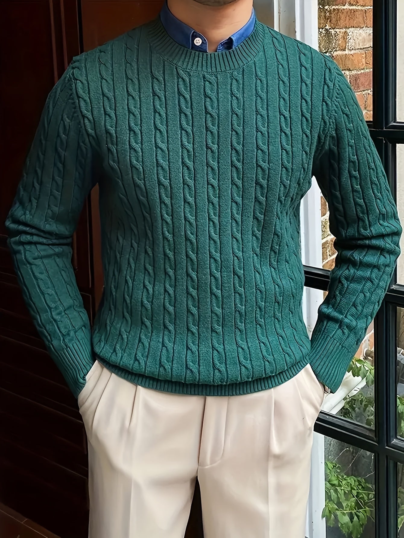 Men's Viscose Crew Neck Cable Knit Sweater