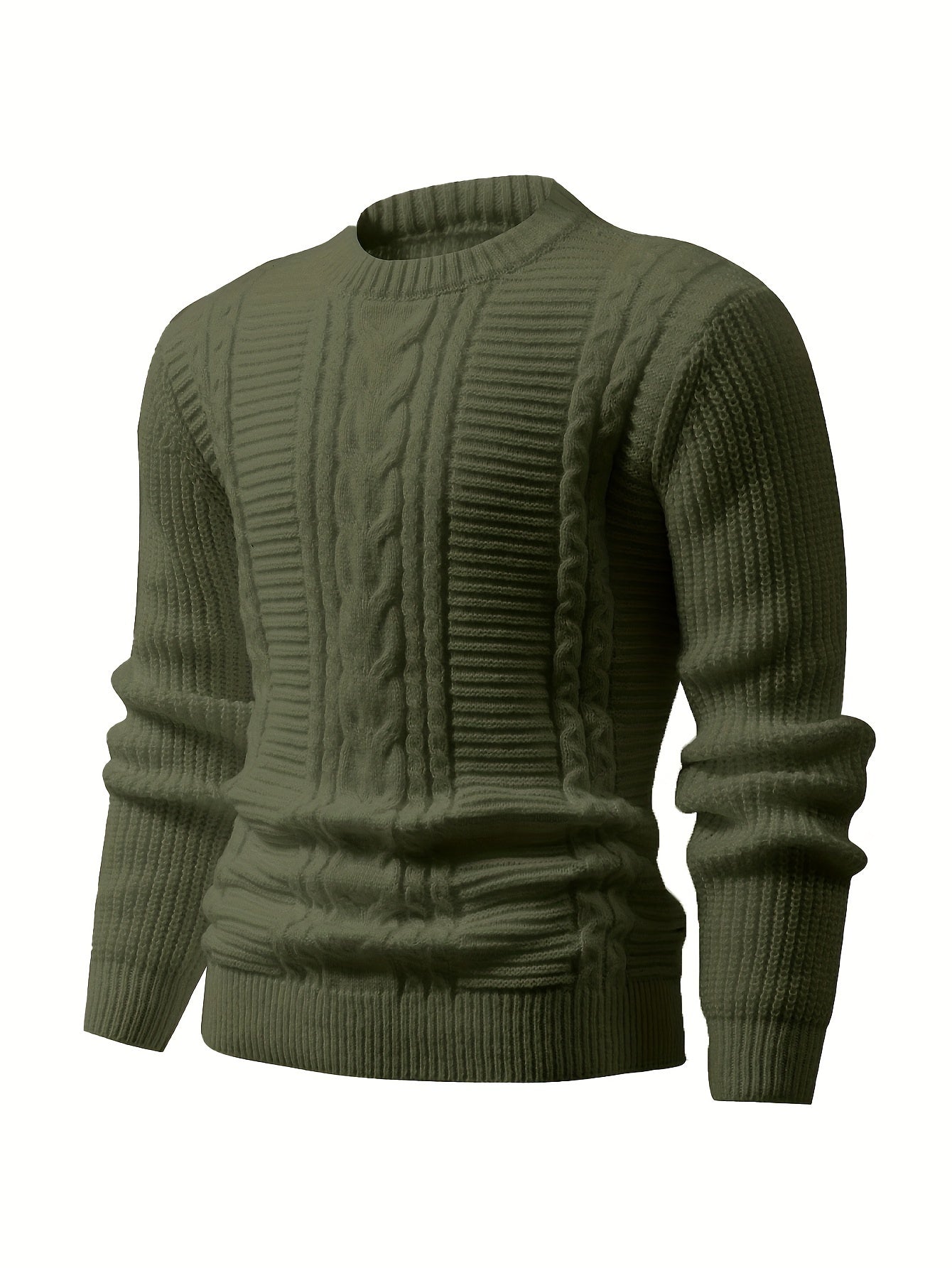 High Stretch Solid Color Cable Knit Sweater