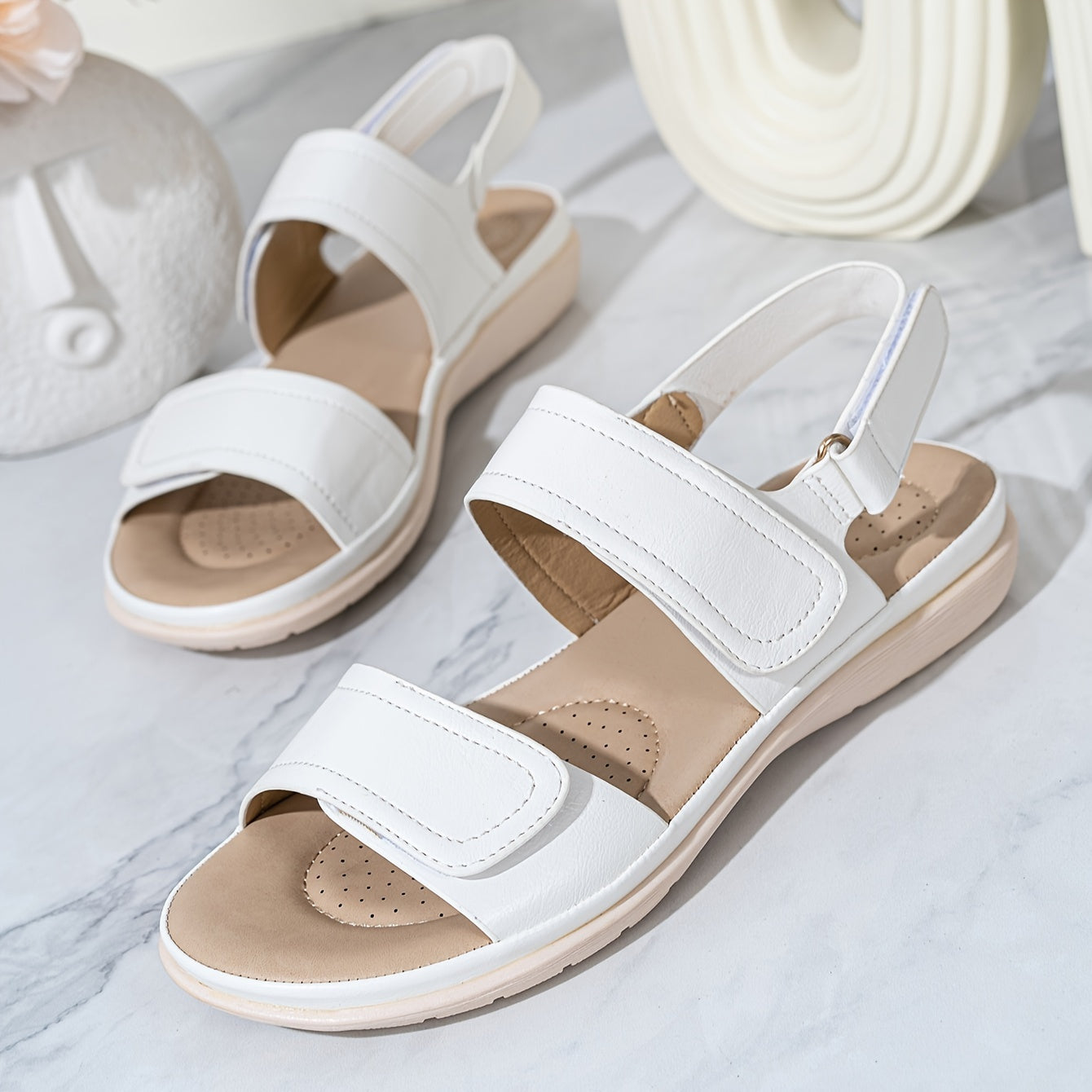 Women's Wedge Solid Color Sandals with Ankle Strap Soft Sole Platform Summer Beach Shoes Non-Slip