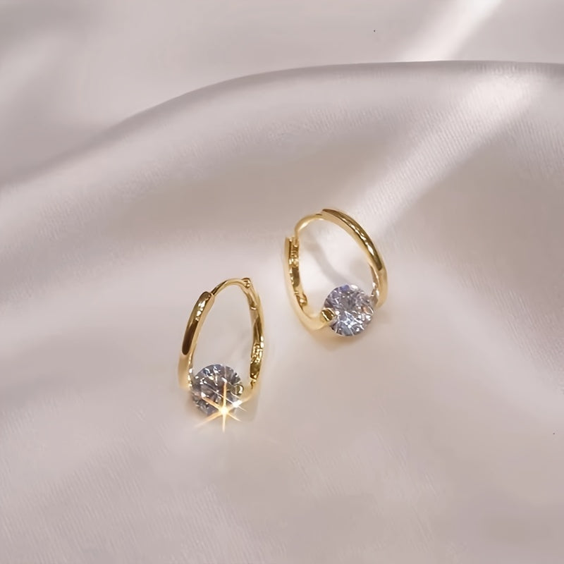 Elegant Golden Stud Earrings with Cubic Zirconia - Versatile Fashion for Women’s Daily Wear