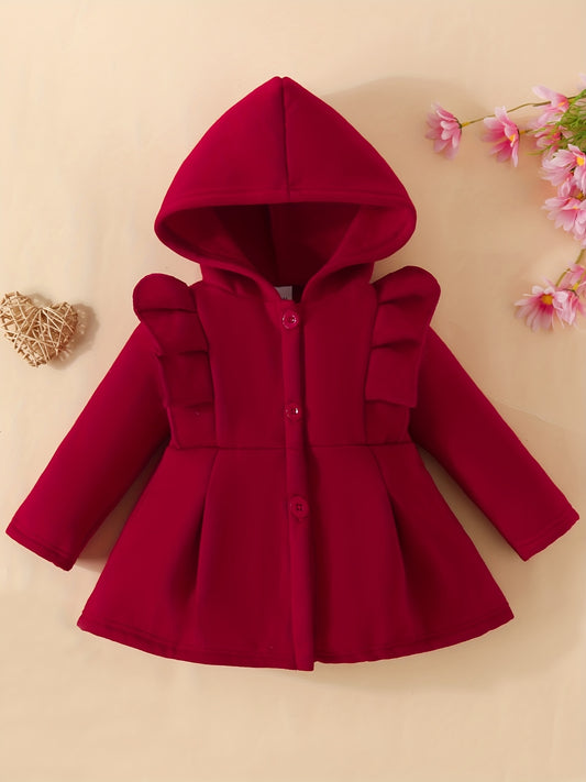 Baby Girl Cozy Ruffled Hooded Coat - Autumn & Winter