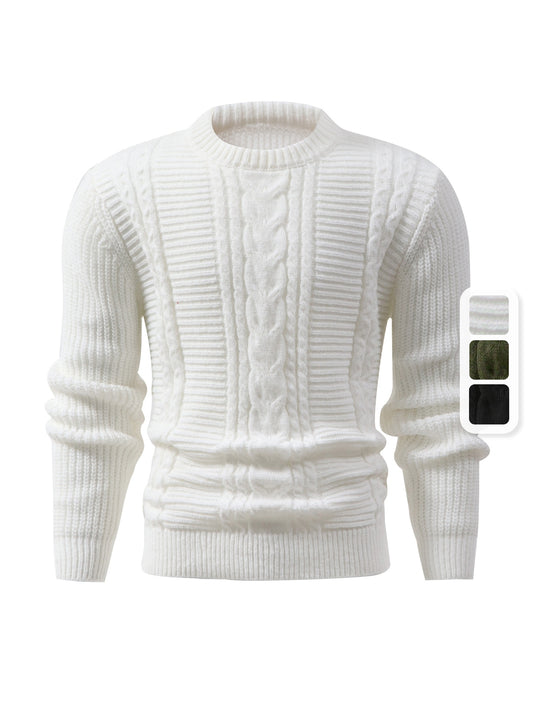 High Stretch Solid Color Cable Knit Sweater