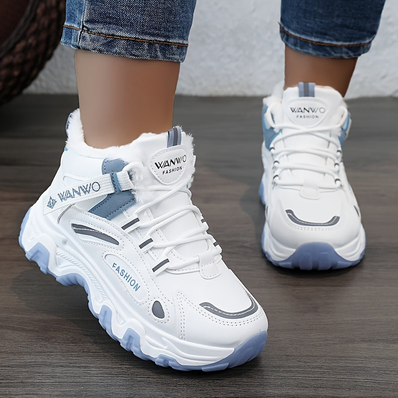 Women's Casual Chunky Sneakers - Color-block Thick Sole with Warm Plush Lining and Anti-slip