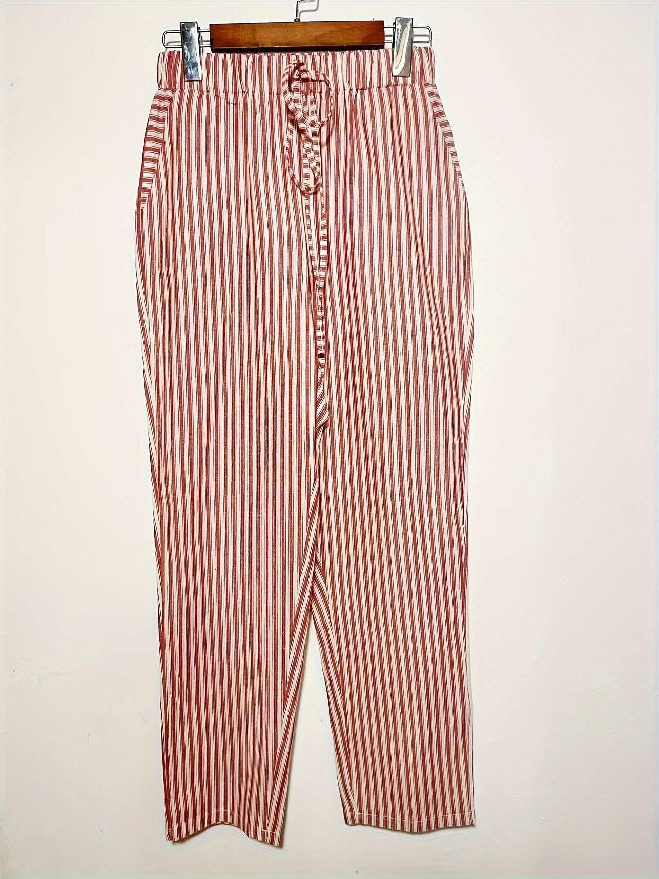 Striped Drawstring Pants with Slant Pockets - Casual Spring & Summer Wear for Women