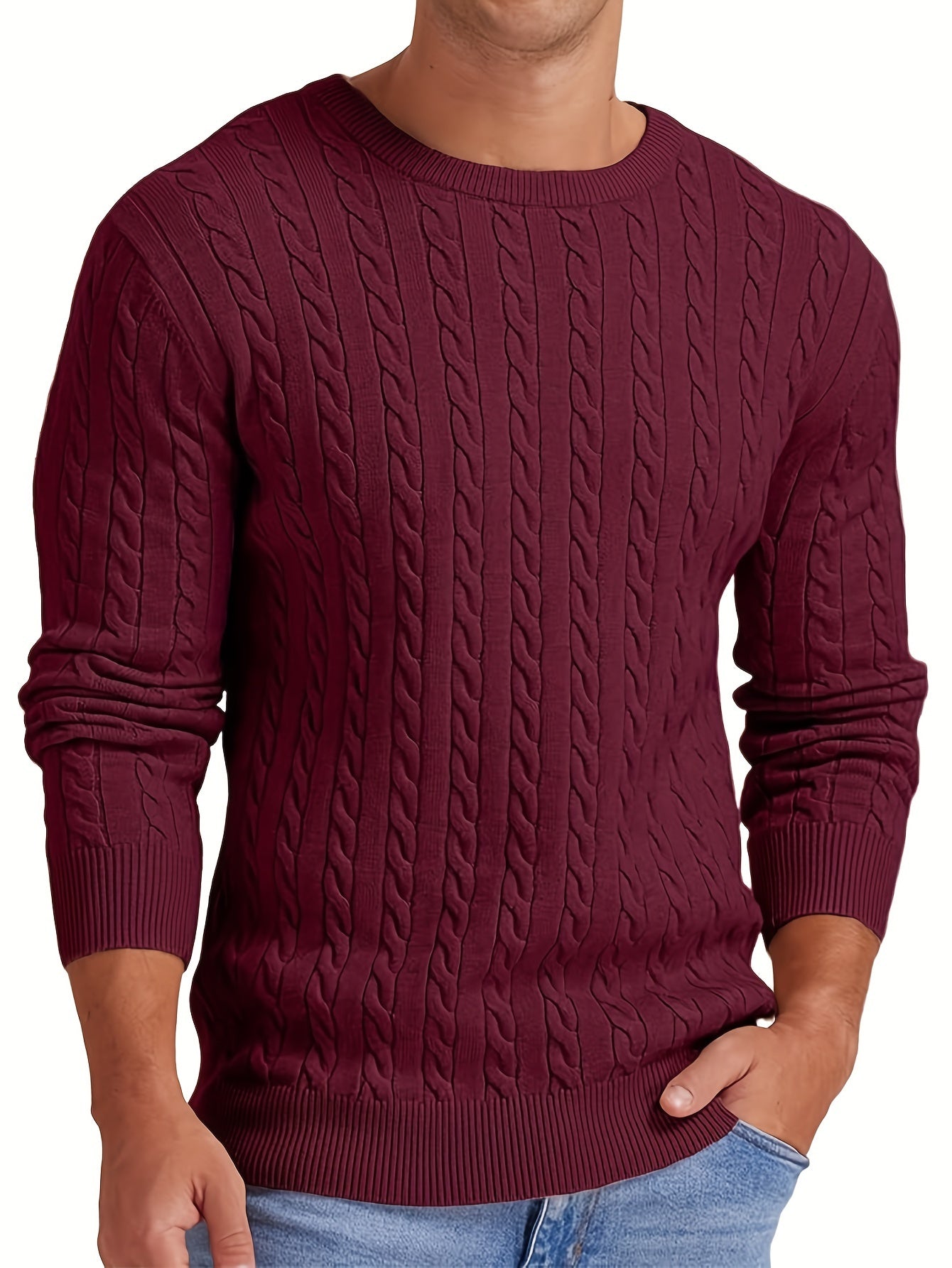 Men's Viscose Crew Neck Cable Knit Sweater