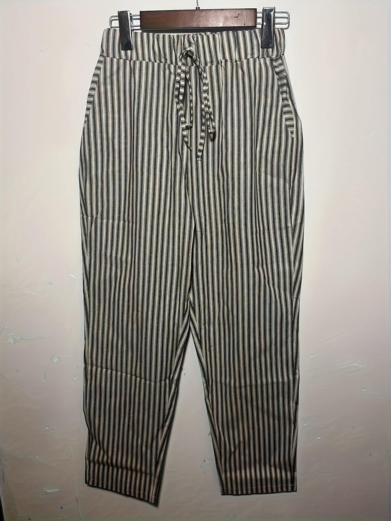 Striped Drawstring Pants with Slant Pockets - Casual Spring & Summer Wear for Women