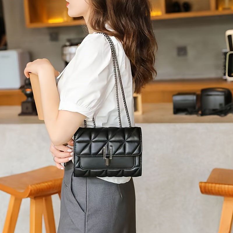 Elegant Quilted Shoulder Bag for Women - Luxury PU Crossbody Purse with Chain Strap